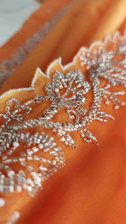 Enchanted Leaf Embroidered Saree - Pastel Orange
