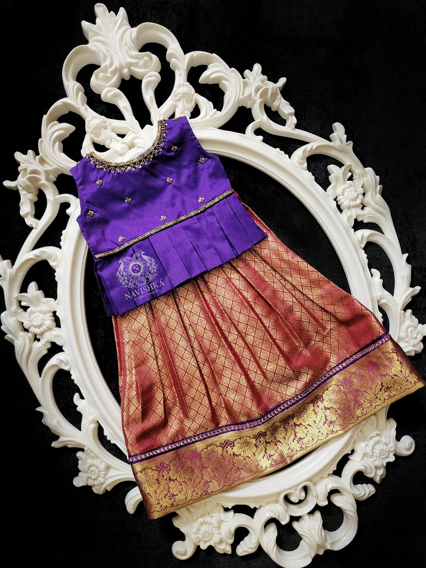 Watermelon Red & Gold Kids Kanchi Pattu Lehenga