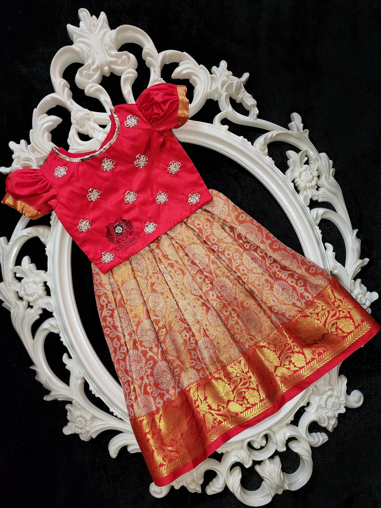 Orange Kids Kanchi Pattu Lehenga