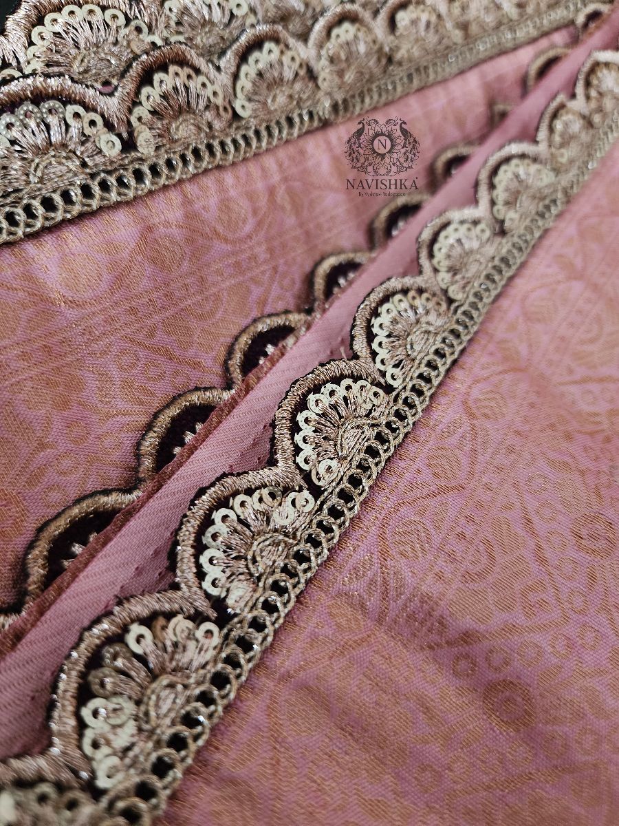 Pastel Pink Scalloped Banaras Silk Saree