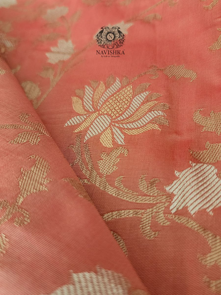 Peach Banaras Silk Saree