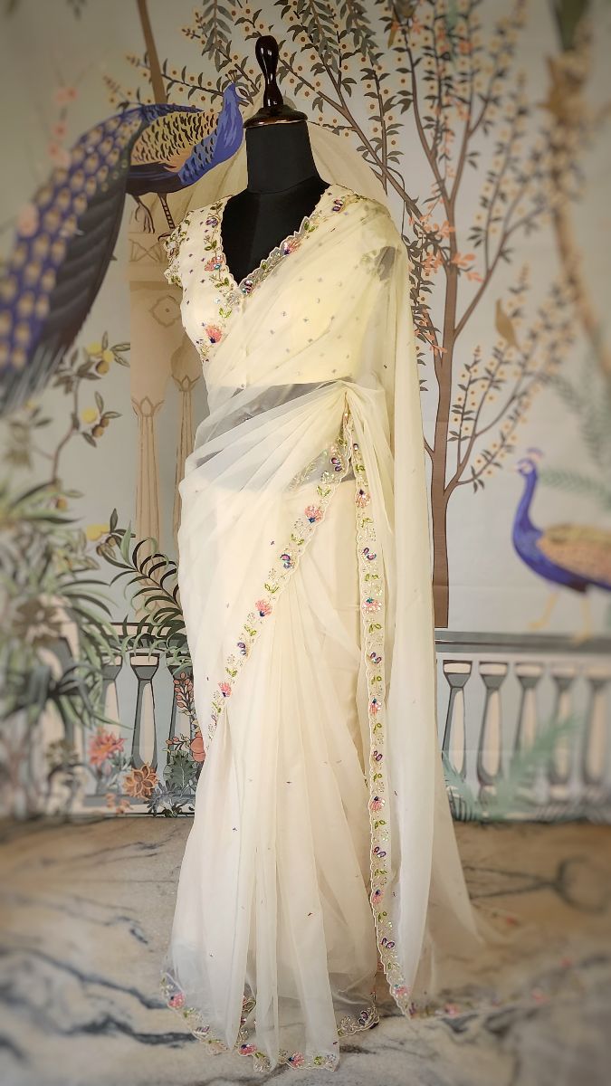 Yara Ivory Multicolor Embroidered Saree