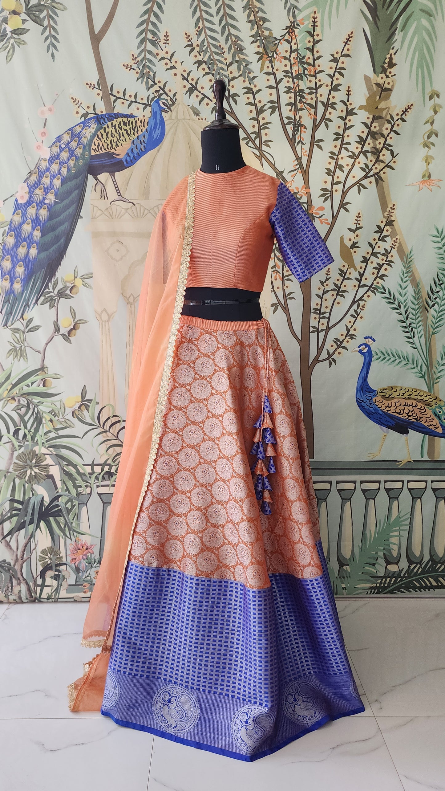 Peach Banaras Lehenga (Size - 34)