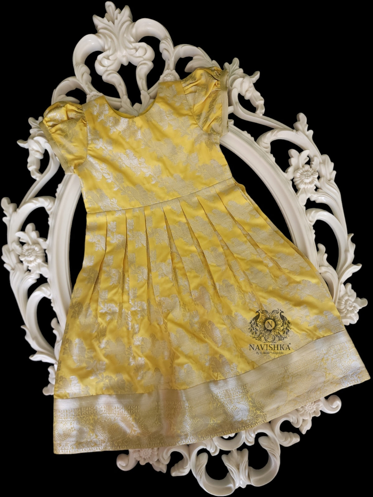 Yellow Banaras Silk Kids Dress