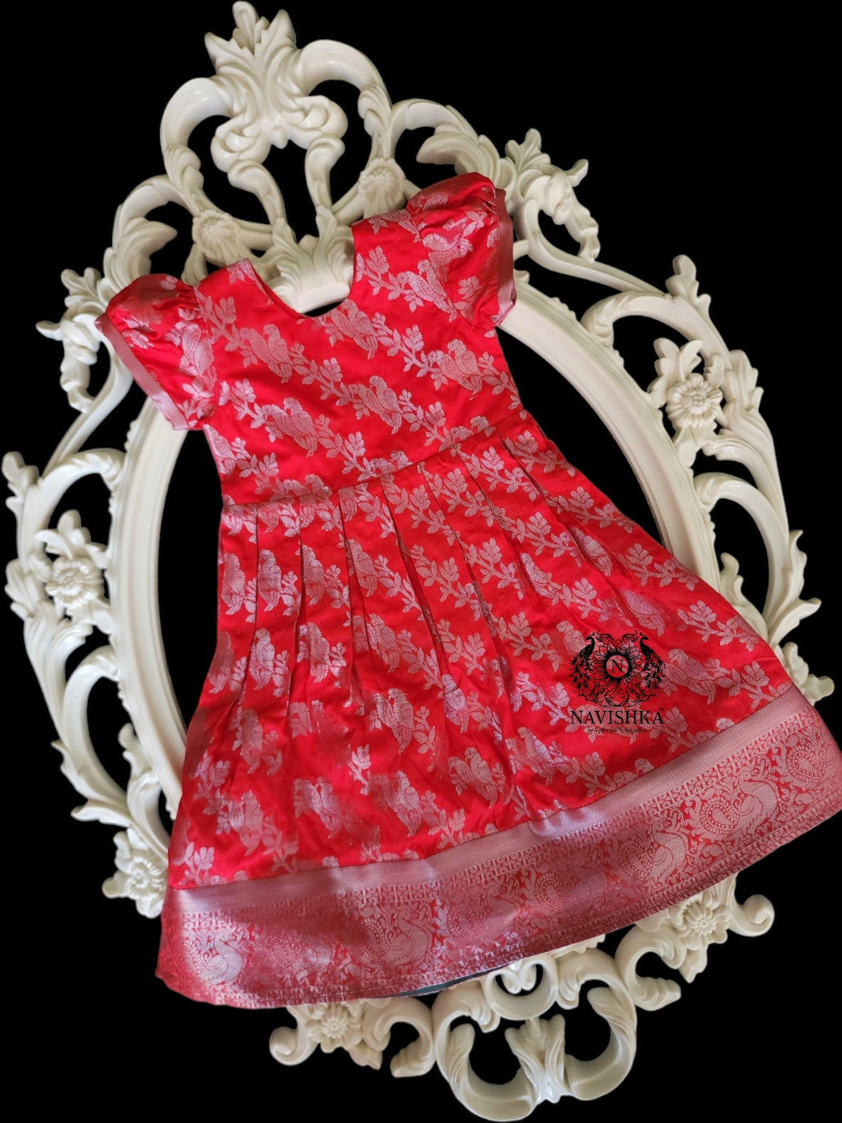 Red Banaras Silk Kids Dress