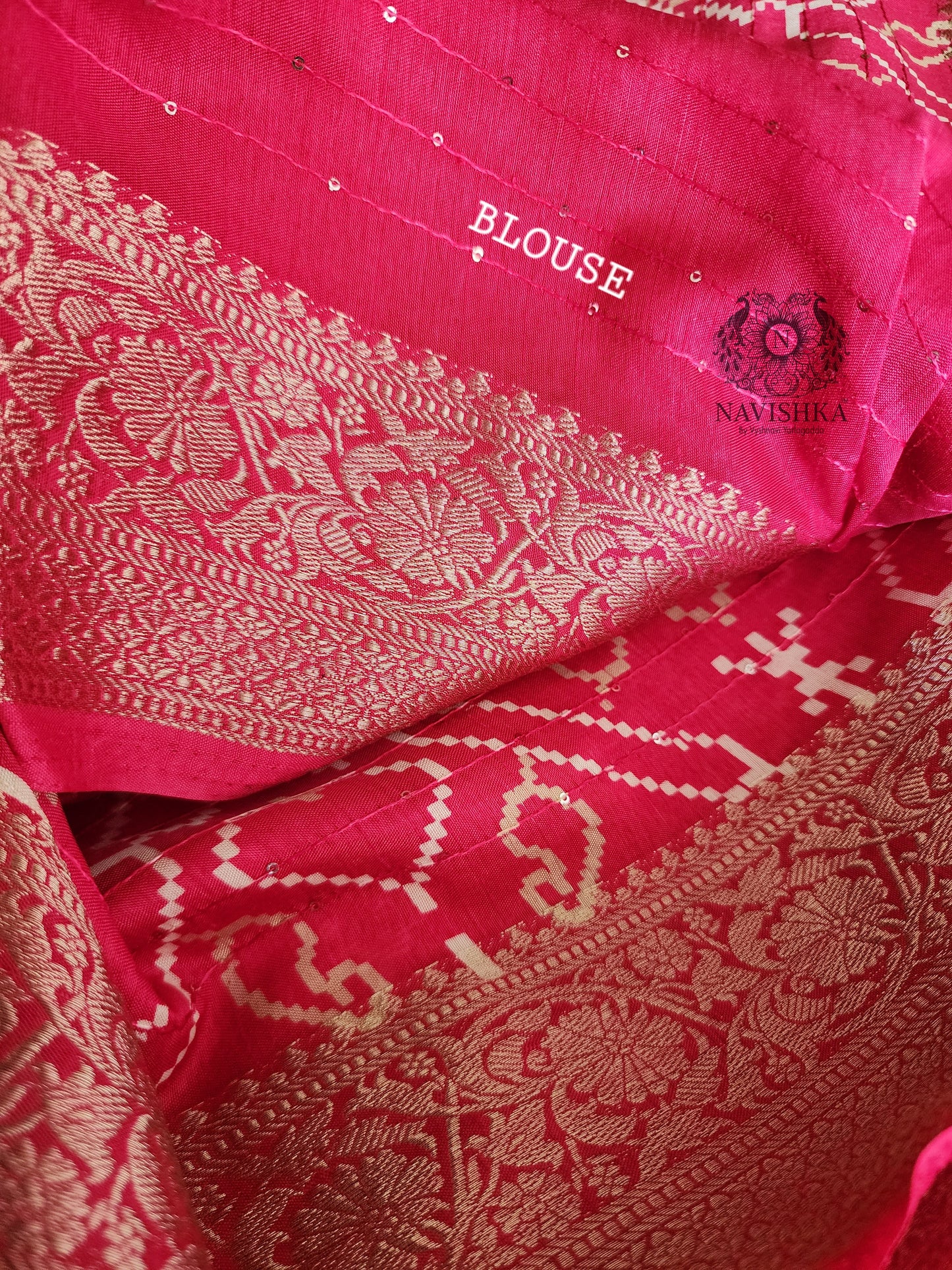 Pink Patola Printed Muslin Saree with Sequins