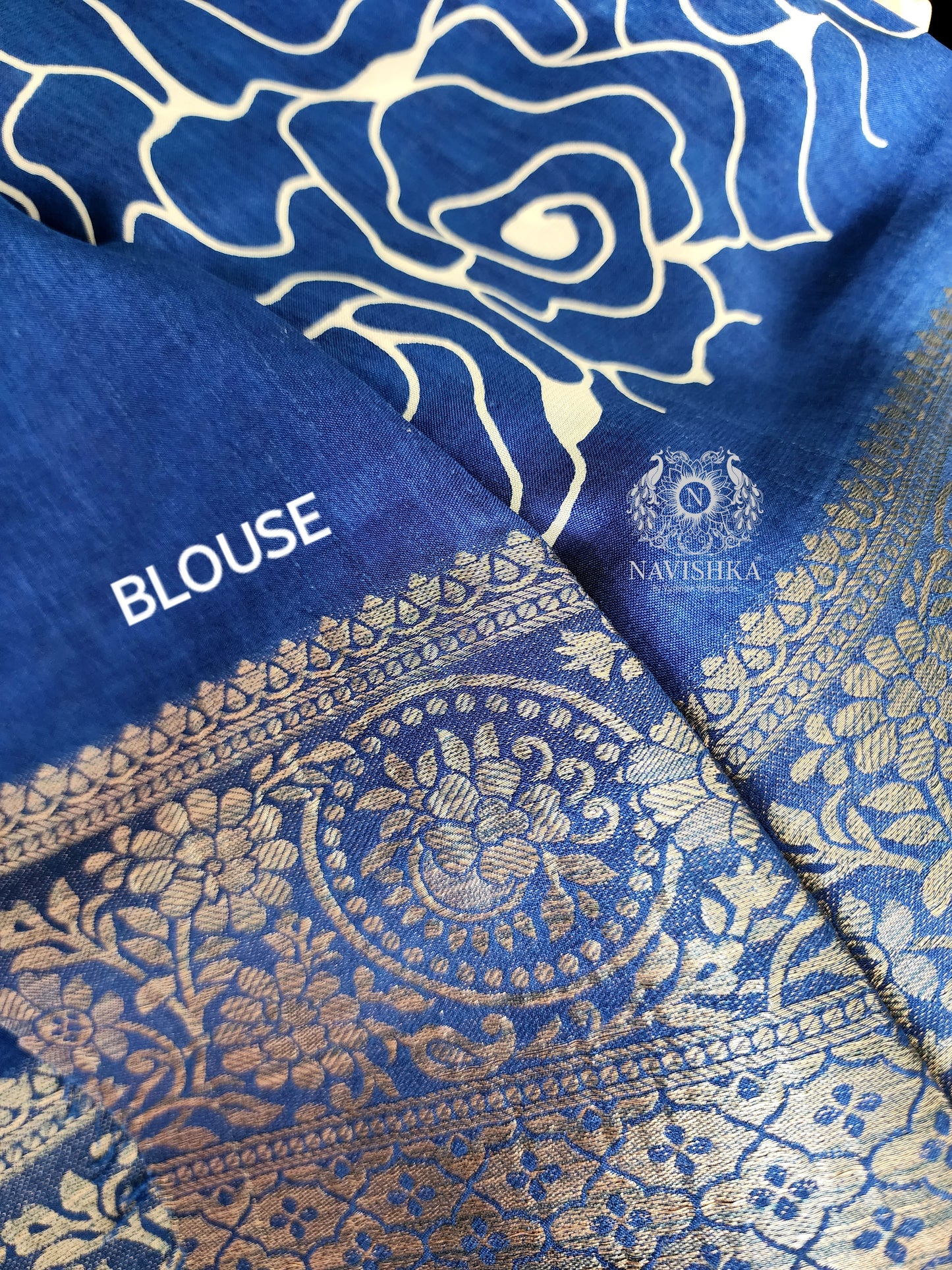 Blue Rose Printed Muslin Saree