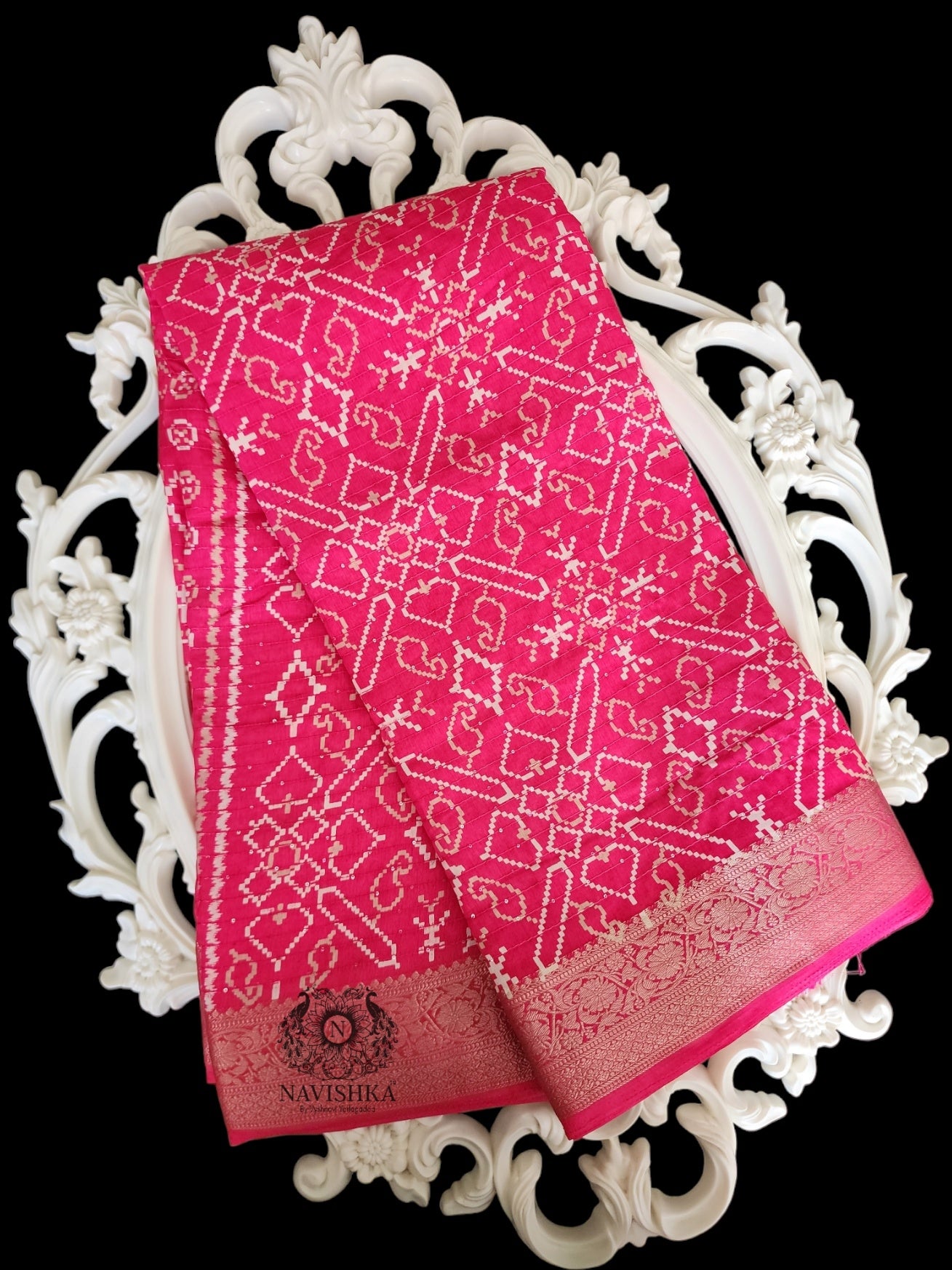 Pink Patola Printed Muslin Saree with Sequins