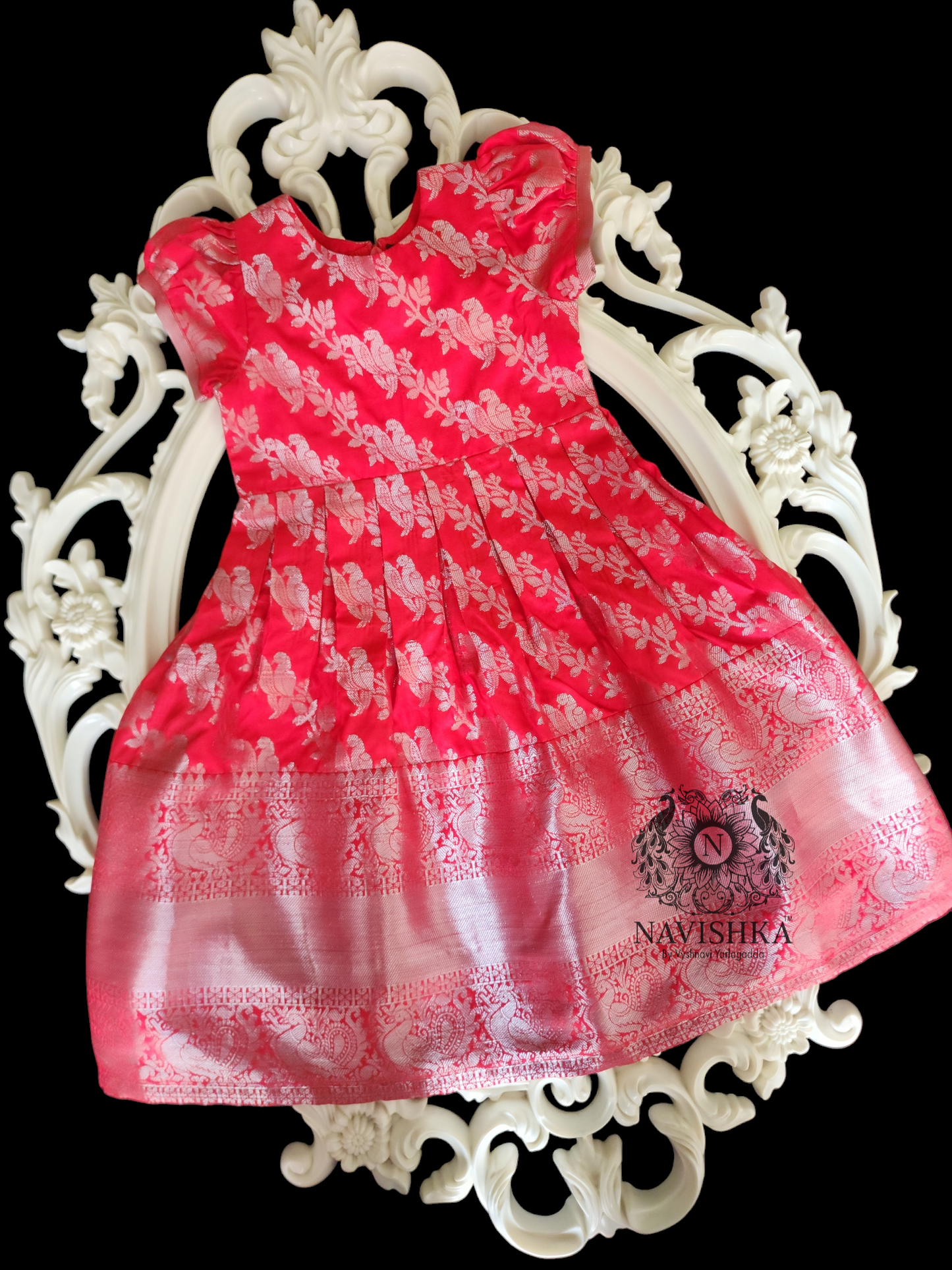 Red Banaras Silk Kids Dress