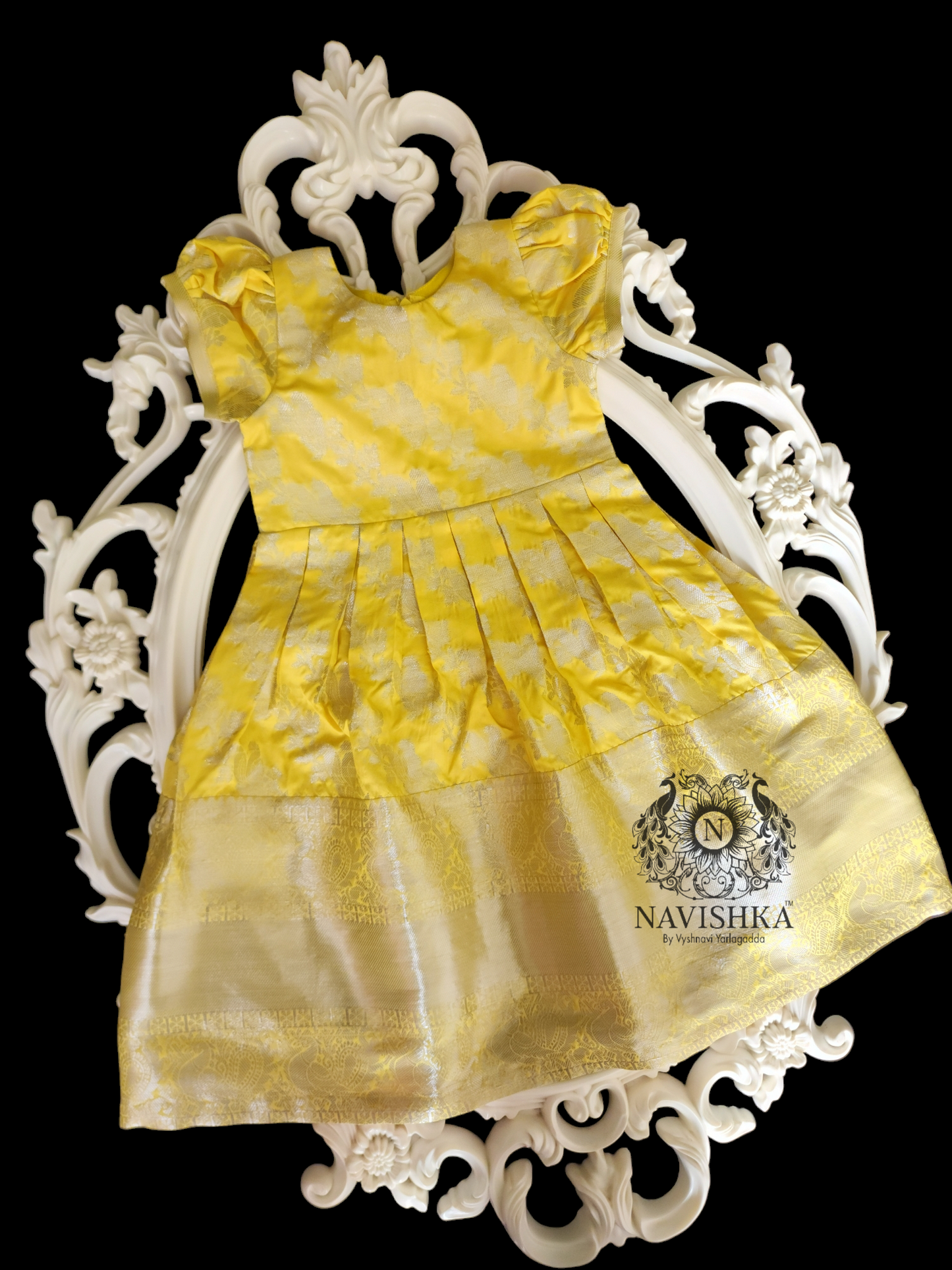 Yellow Banaras Silk Kids Dress