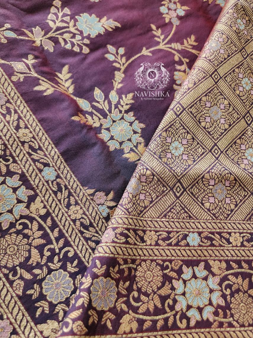 Aubergine Pastel Banaras Silk Saree