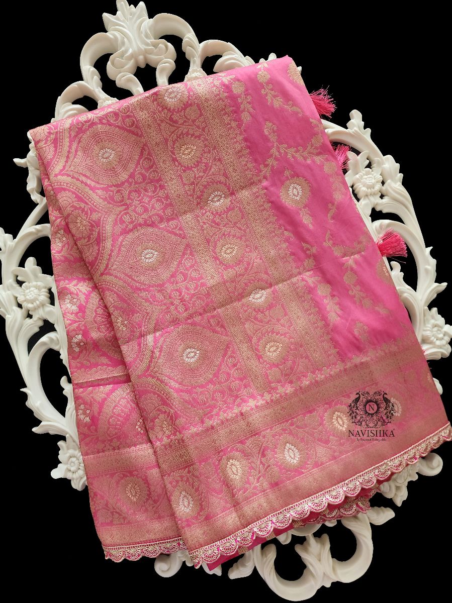 Baby Pink Jaal Banaras Silk Saree