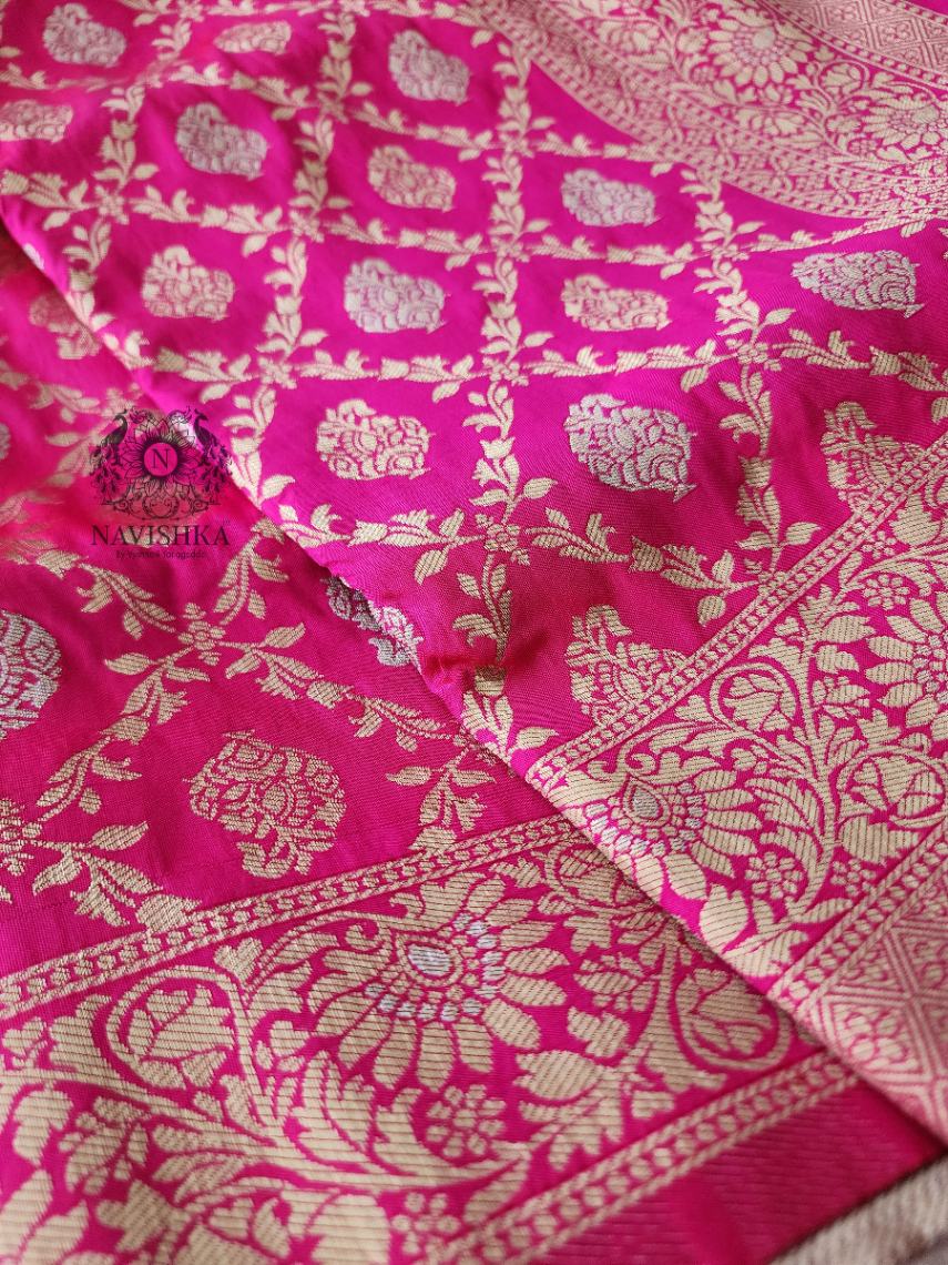 Hot Pink Jaal Banaras Silk Saree