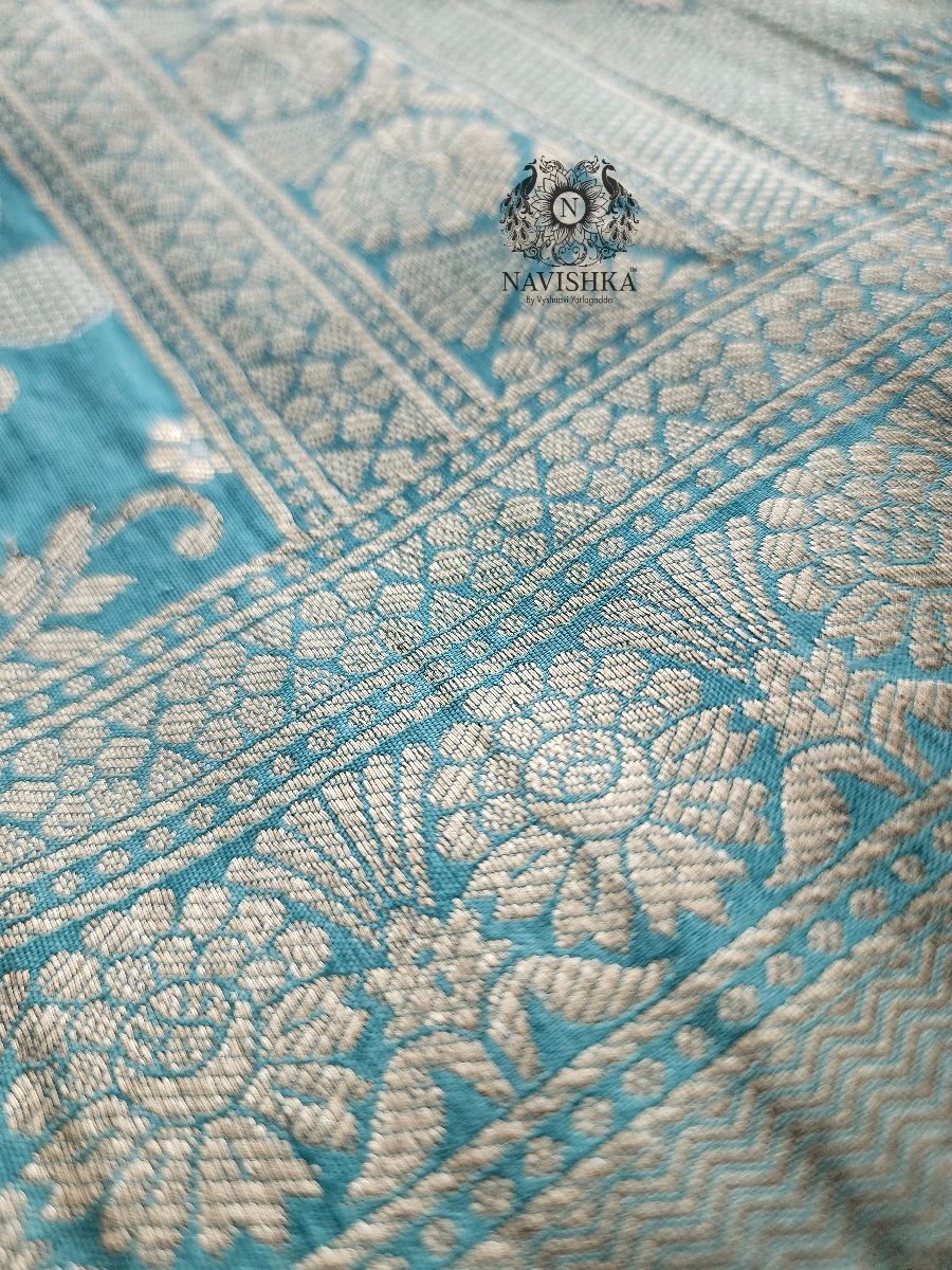 Pastel Blue Banaras Dola Silk Saree