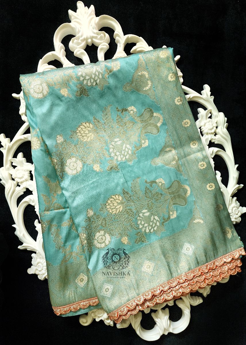 Pastel Blue Scalloped Banaras Silk Saree