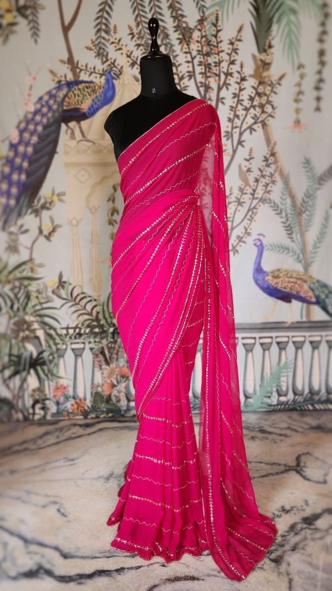 Tarang Embroidered Saree - Hot Pink