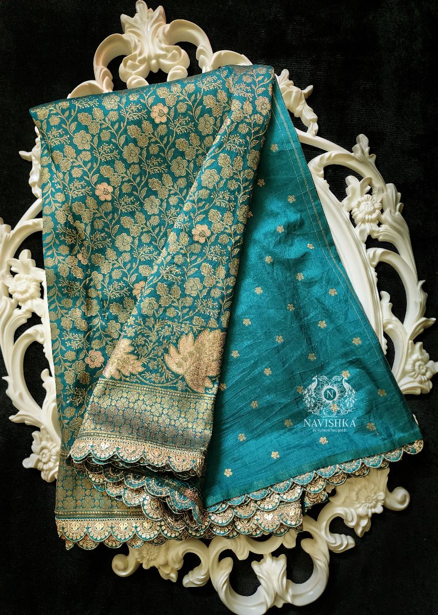 Teal Green Banaras Soft Silk Saree